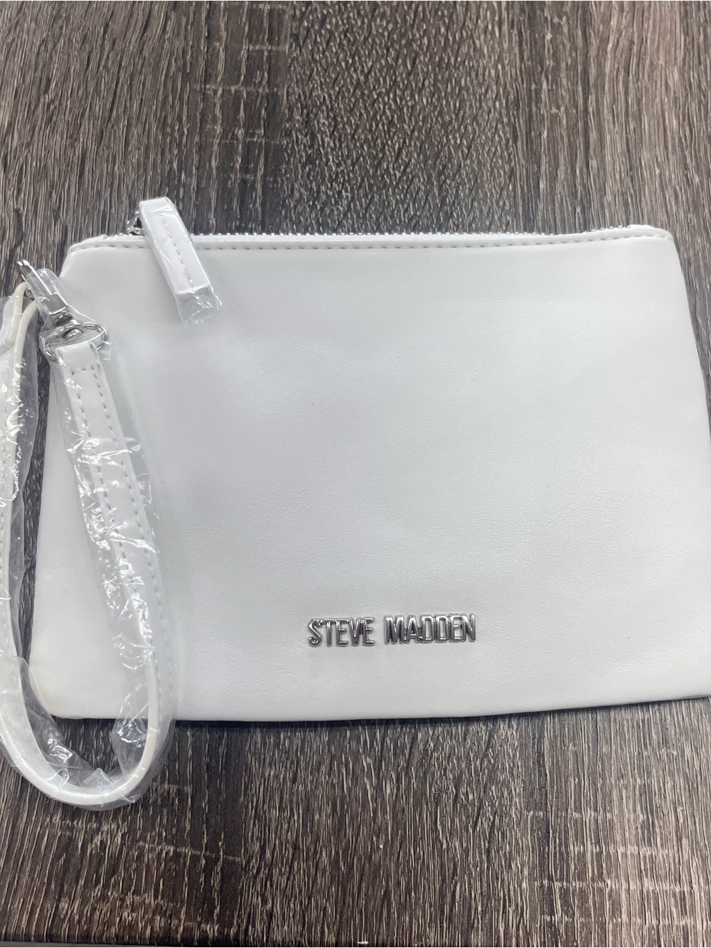 Steve Madden White Wristlet Pouch with Silver Logo